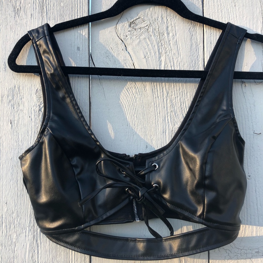 Faux leather top